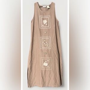 Erika Collection Linen Cotton Sleeveless Embroidered Dress – M